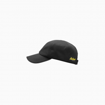 Casquette de travail anti-UV Snickers Workwear noire avec panneaux respirants en mesh et protection solaire UPF 40+.